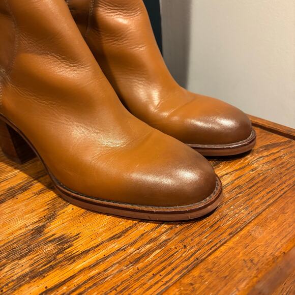 Zara Leather Knee High Block Heel Pull On Boots - Picture 4 of 15